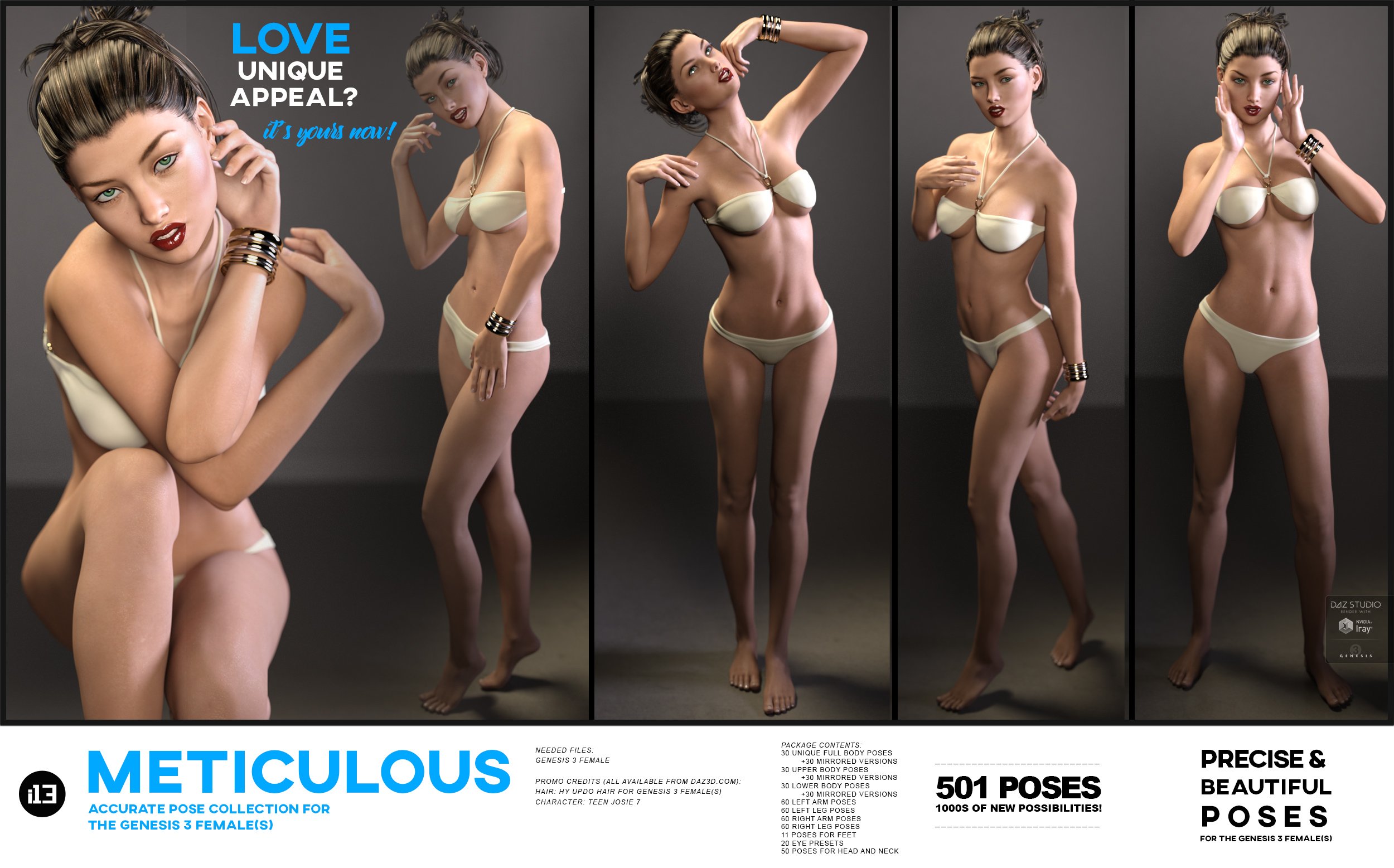 i13 Meticulous Pose Collection for the Genesis 3 Female(s) by: ironman13, 3D Models by Daz 3D
