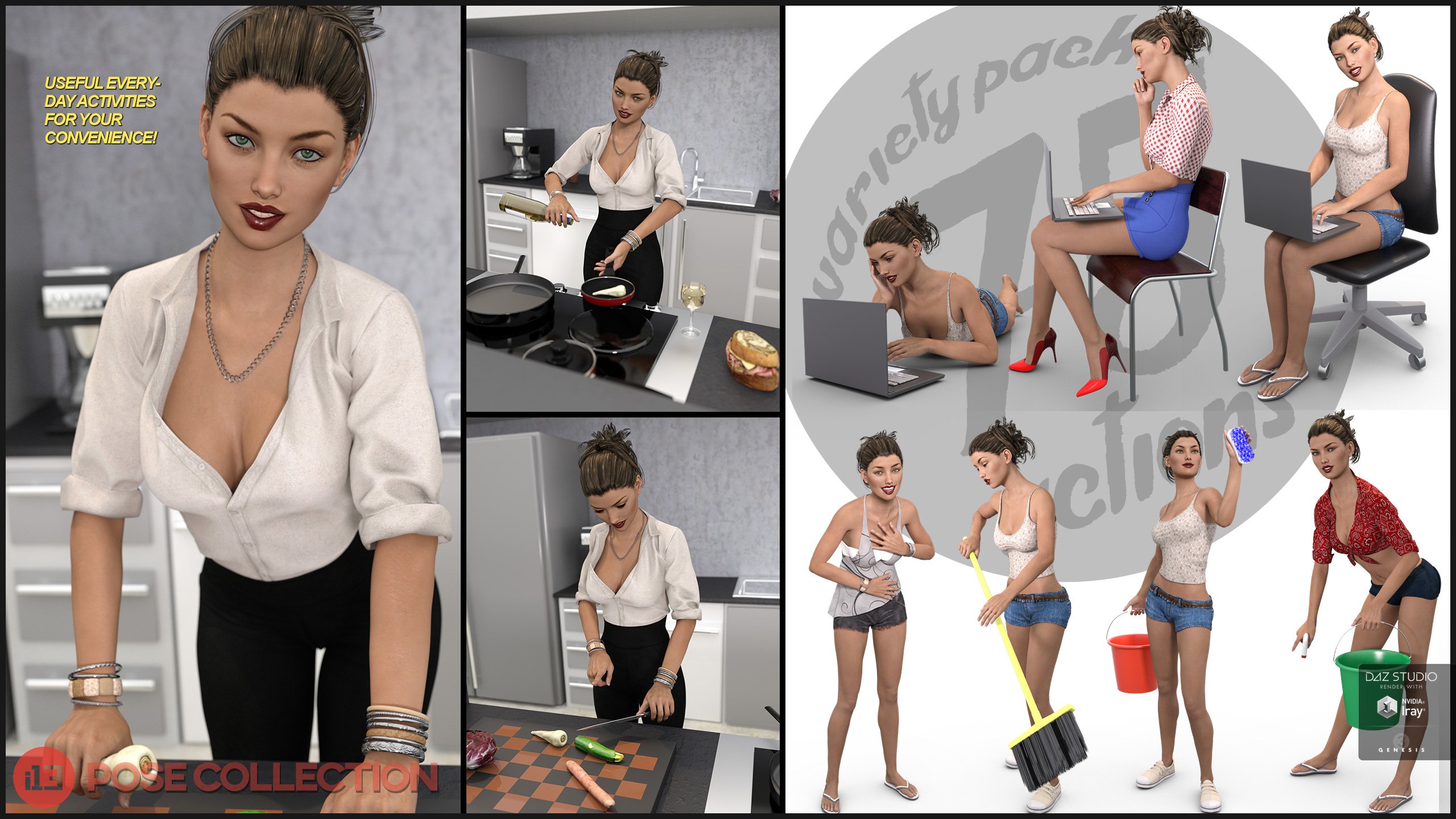 i13 75 Pose Variety Pack for the Genesis 3 Female(s) by: ironman13, 3D Models by Daz 3D