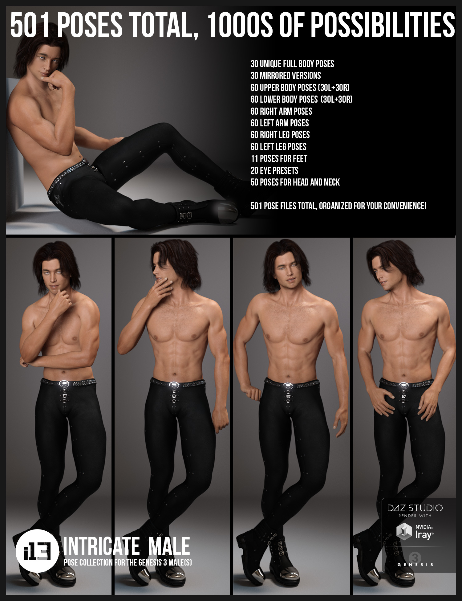 i13 Intricate Male Pose Collection for the Genesis 3 Male(s) by: ironman13, 3D Models by Daz 3D