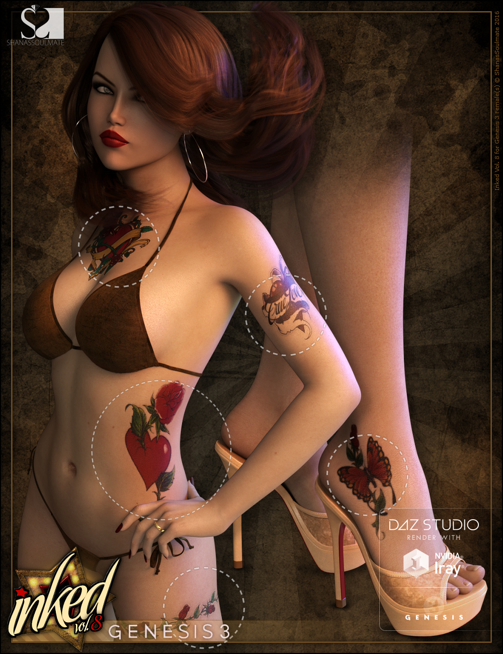Inked Vol. 8 for Genesis 3 Female(s) by: ShanasSoulmate, 3D Models by Daz 3D