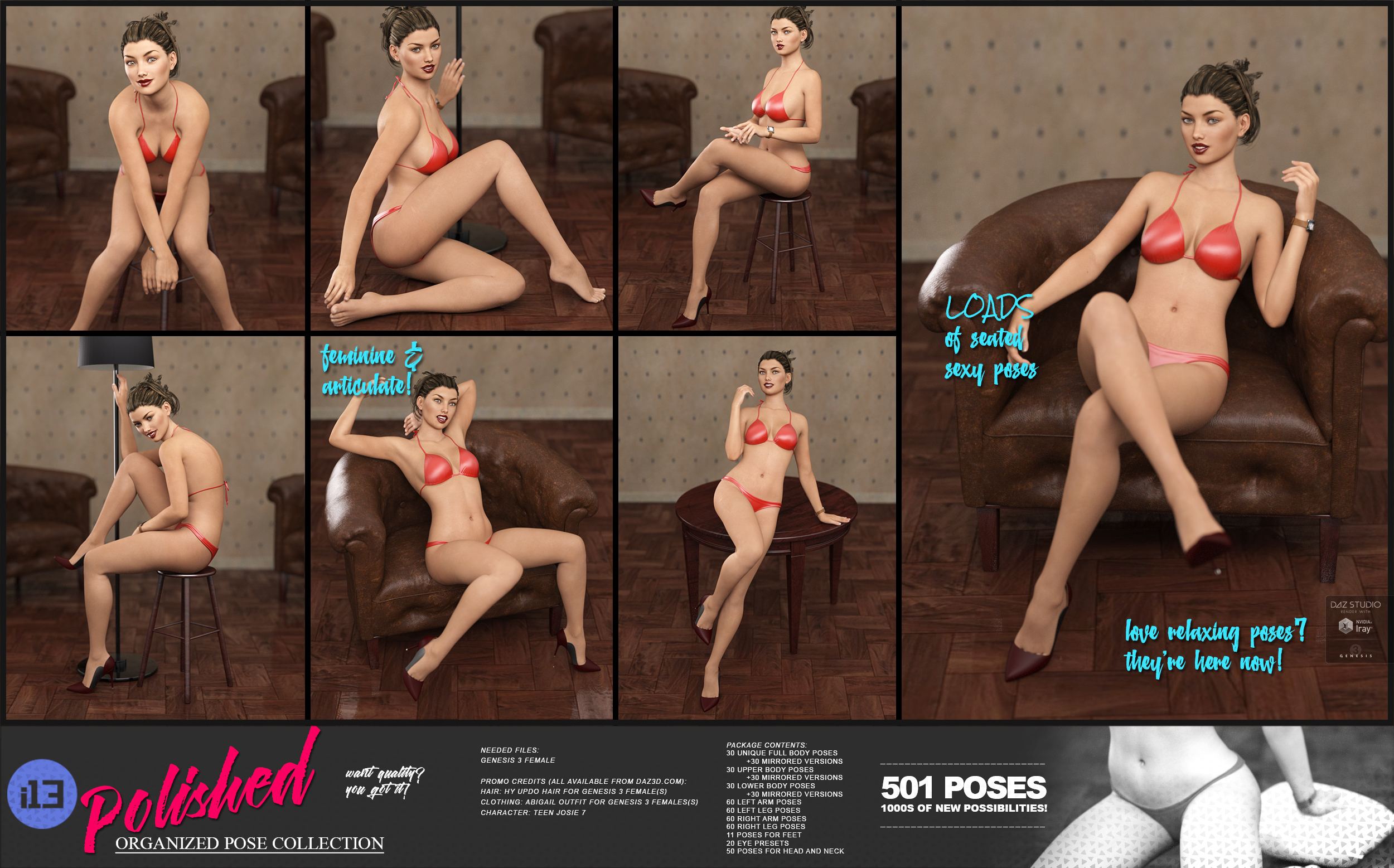 i13 Polished Pose Collection for the Genesis 3 Female(s) by: ironman13, 3D Models by Daz 3D