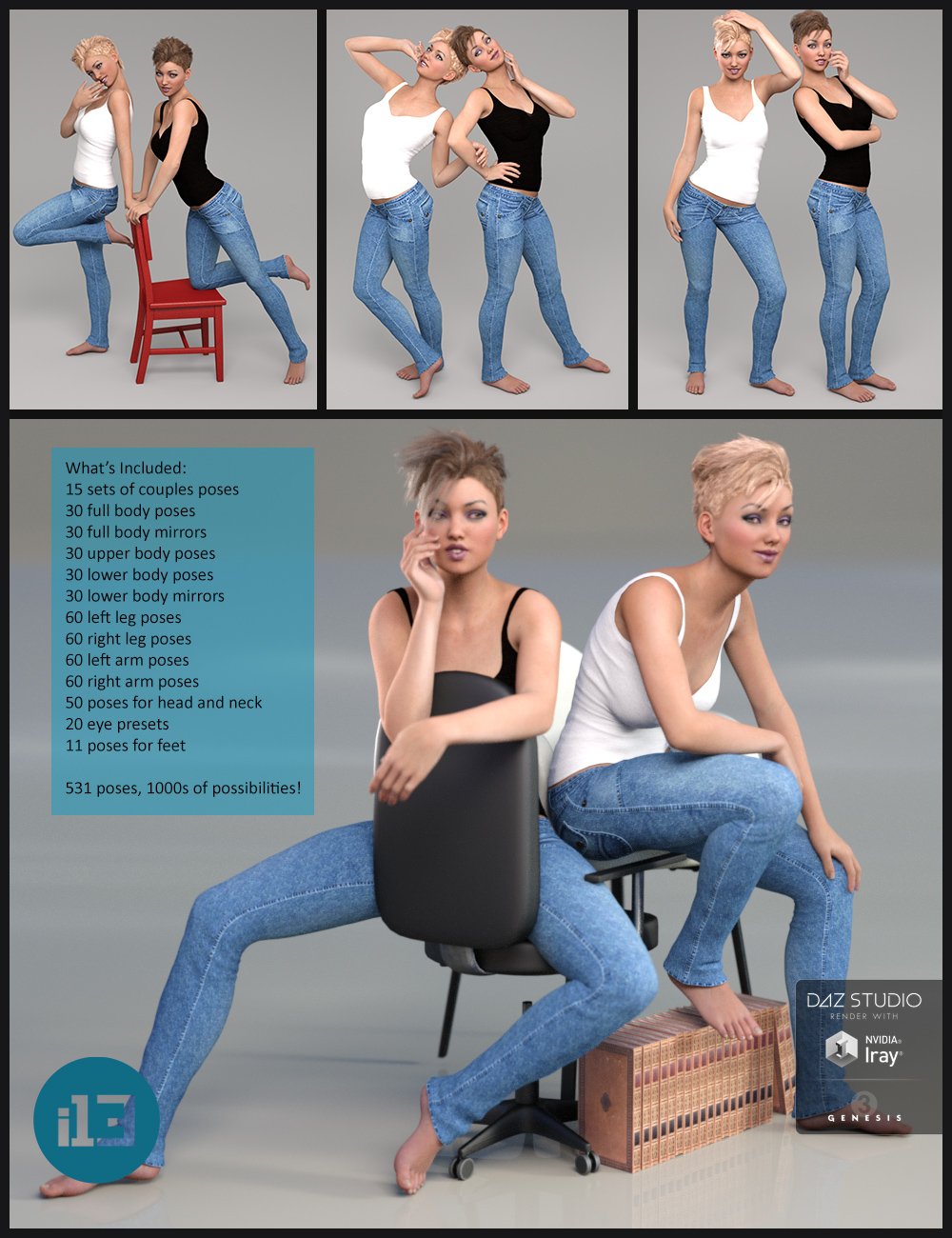 i13 Twins! Pose Collection for the Genesis 3 Female(s) i13 Twins! Pose Collection for the Genesis 3 Female(s) by: ironman13, 3D Models by Daz 3D