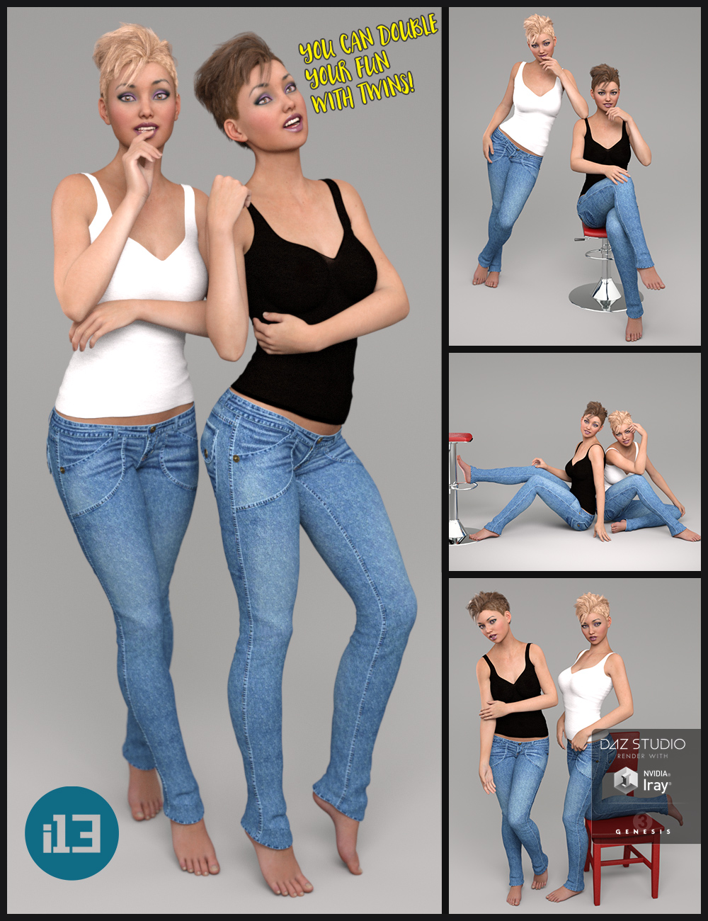 i13 Twins! Pose Collection for the Genesis 3 Female(s) by: ironman13, 3D Models by Daz 3D