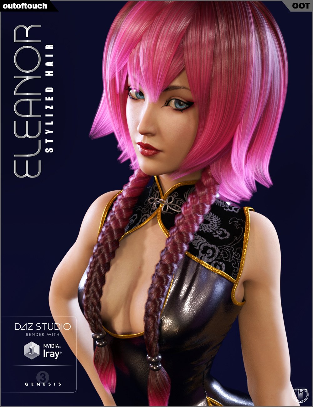 Eleanor Stylized Hair for Genesis 3 Female(s) by: outoftouch, 3D Models by Daz 3D
