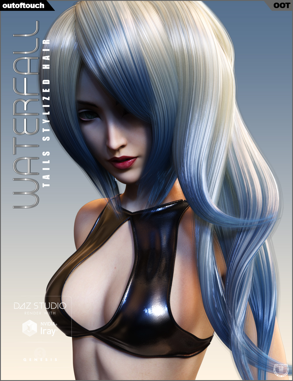 Waterfall Tails Stylized Hair for Genesis 3 Female(s) by: outoftouch, 3D Models by Daz 3D