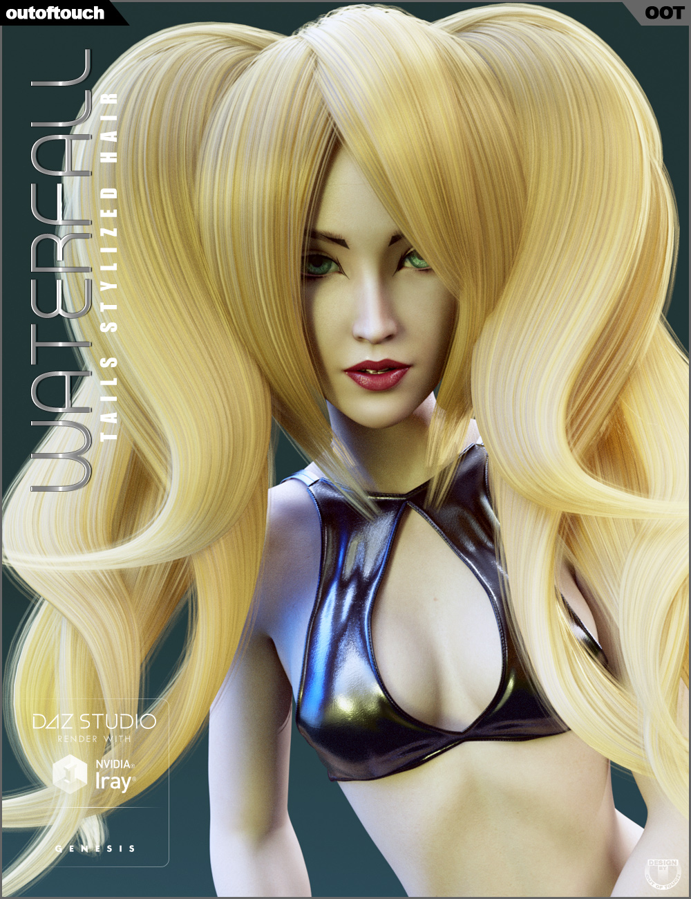 Waterfall Tails Stylized Hair for Genesis 3 Female(s) by: outoftouch, 3D Models by Daz 3D