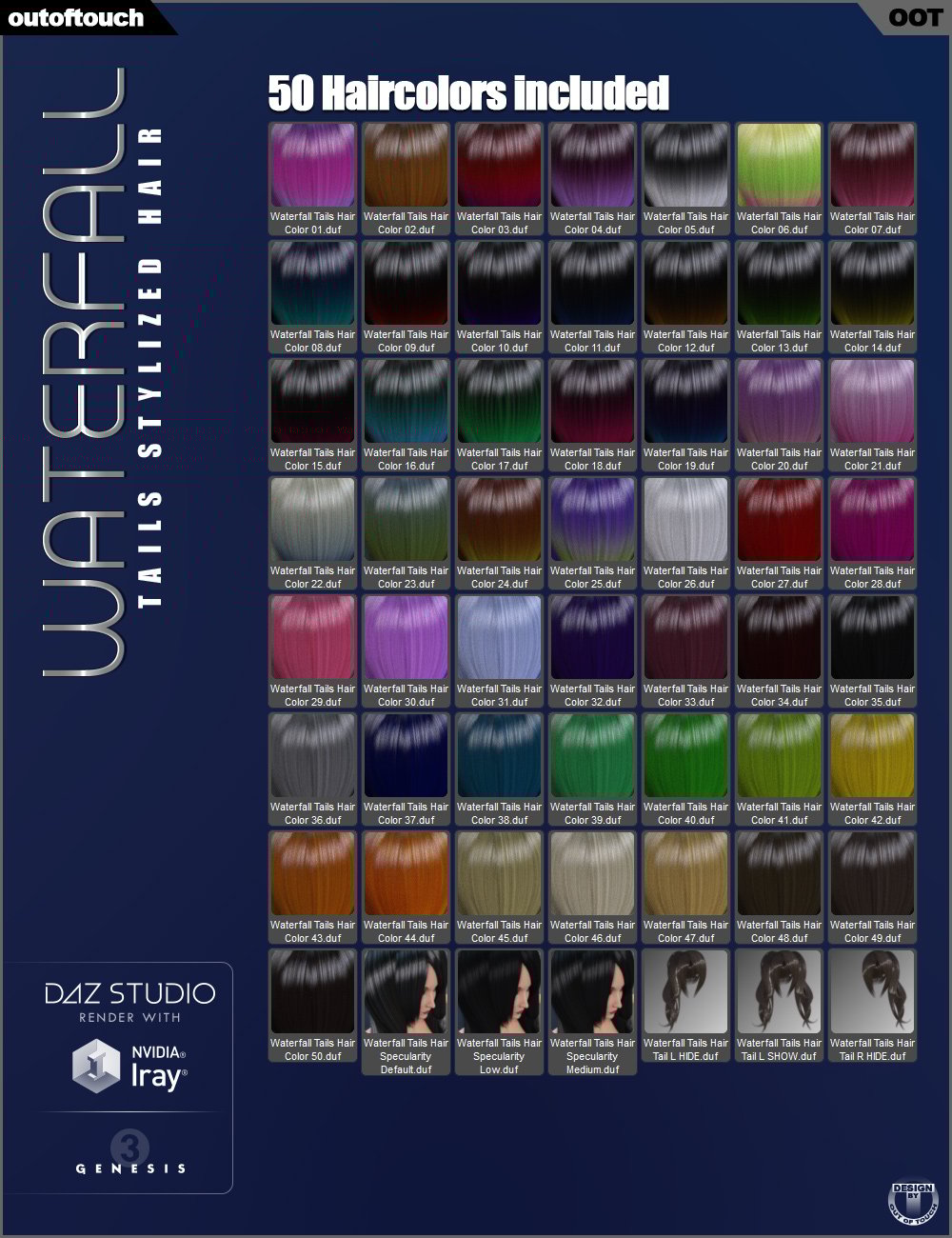 Waterfall Tails Stylized Hair for Genesis 3 Female(s) Waterfall Tails Stylized Hair for Genesis 3 Female(s) by: outoftouch, 3D Models by Daz 3D