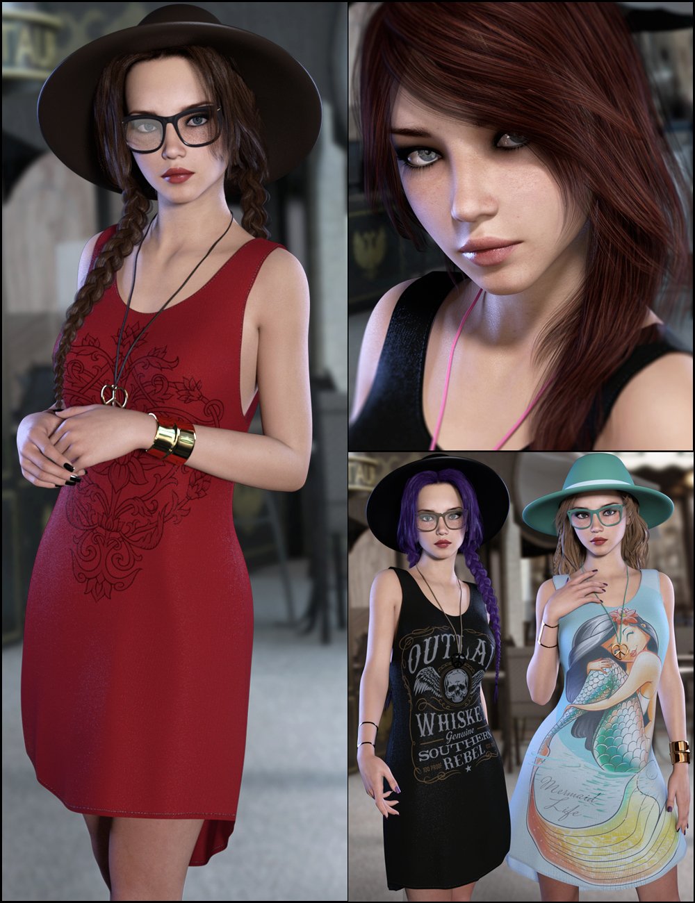 Totally Hipster Bundle - Character, Outfit and Expansion by: JessaiiDemonicaEvilius, 3D Models by Daz 3D