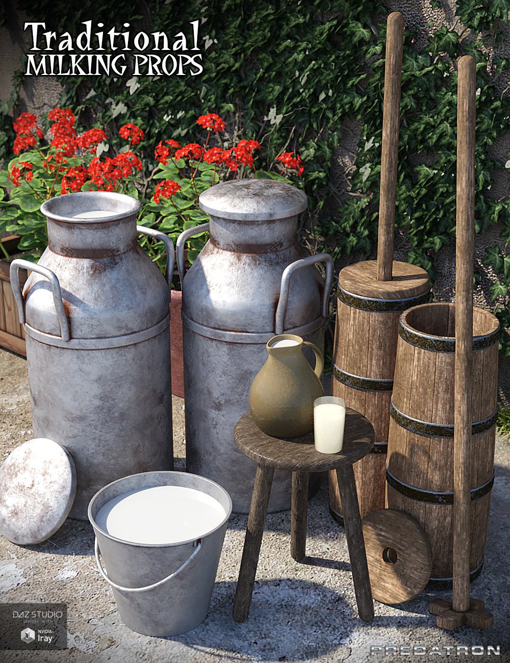 Traditional Milking Props by: Predatron, 3D Models by Daz 3D