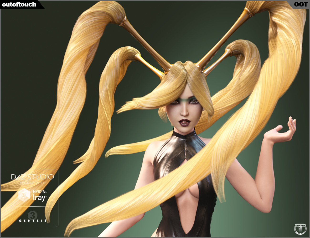 Quadro Tails Stylized Hair for Genesis 3 Female(s) by: outoftouch, 3D Models by Daz 3D