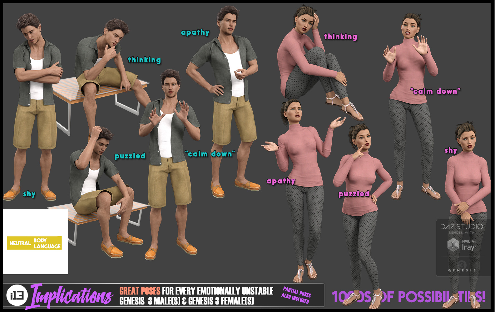 i13 IMPLICATIONS for the Genesis 3 Male(s) and Genesis 3 Female(s) by: ironman13, 3D Models by Daz 3D