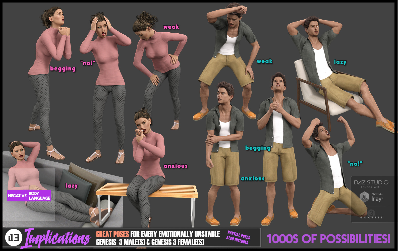 i13 IMPLICATIONS for the Genesis 3 Male(s) and Genesis 3 Female(s) i13 IMPLICATIONS for the Genesis 3 Male(s) and Genesis 3 Female(s) by: ironman13, 3D Models by Daz 3D