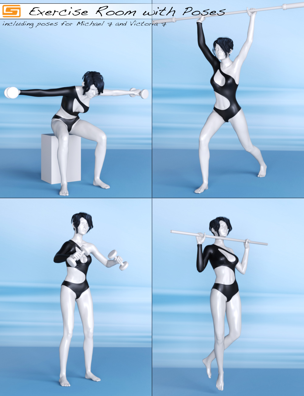 Exercise Room with Poses for Michael 7 and Victoria 7 Exercise Room with Poses for Michael 7 and Victoria 7 by: Sedor, 3D Models by Daz 3D