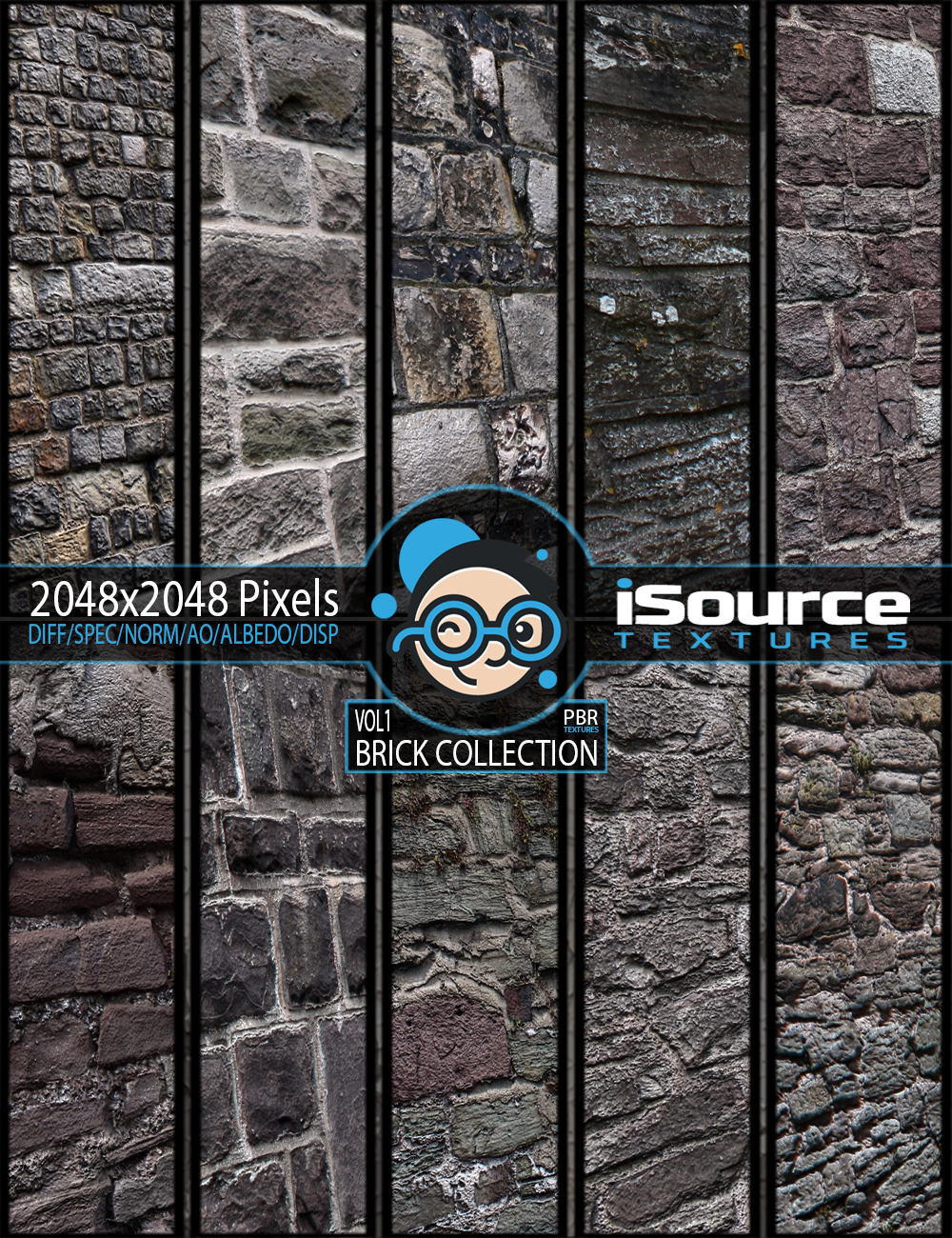 Brick Collection Merchant Resource - Vol1 (PBR Textures) by: iSourceTextures, 3D Models by Daz 3D