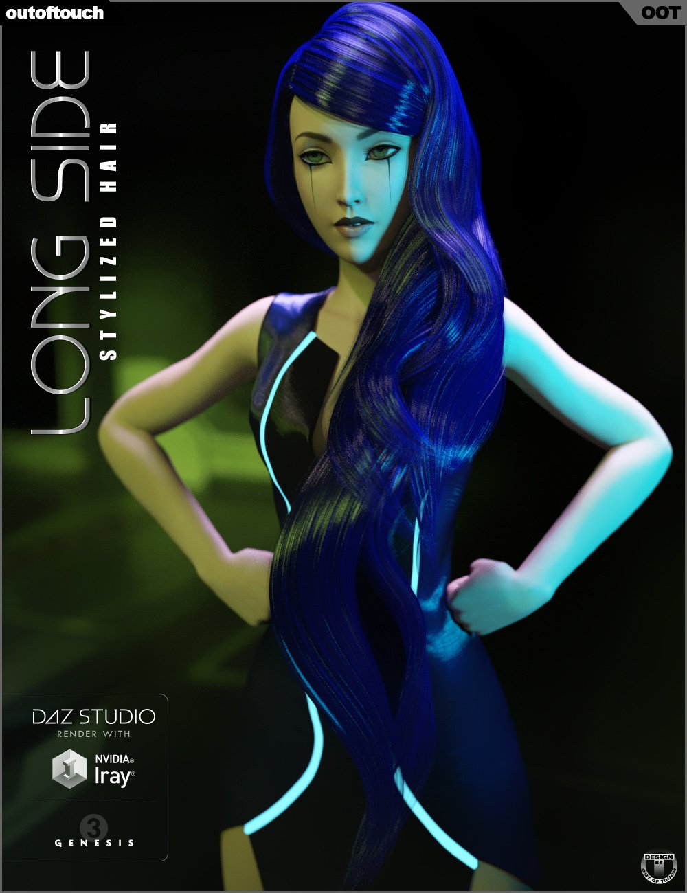 Long Side Hair for Genesis 3 Female(s) by: outoftouch, 3D Models by Daz 3D