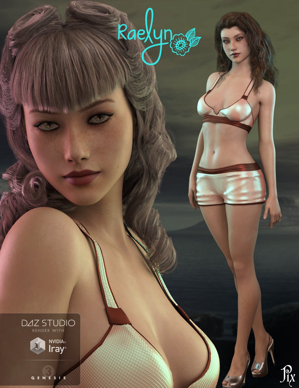 Pix Raelyn-Raeku Character and Splash Swim Wear for Genesis 3 Female(s) by: Pixelunashadownet, 3D Models by Daz 3D