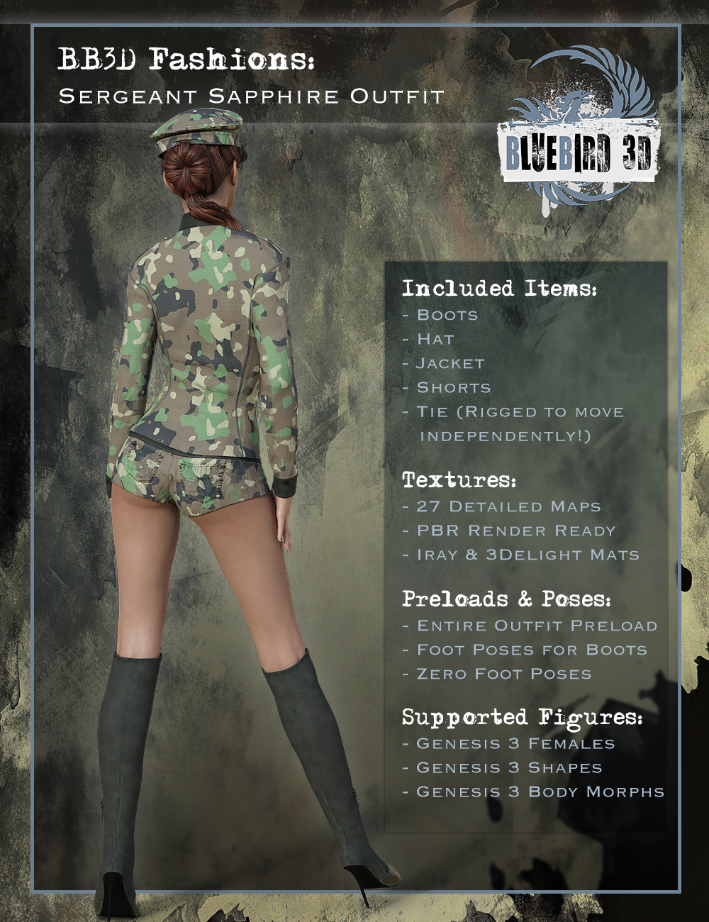 BB3D Fashions: Sergeant Sapphire for Genesis 3 Female(s) BB3D Fashions: Sergeant Sapphire for Genesis 3 Female(s) by: , 3D Models by Daz 3D