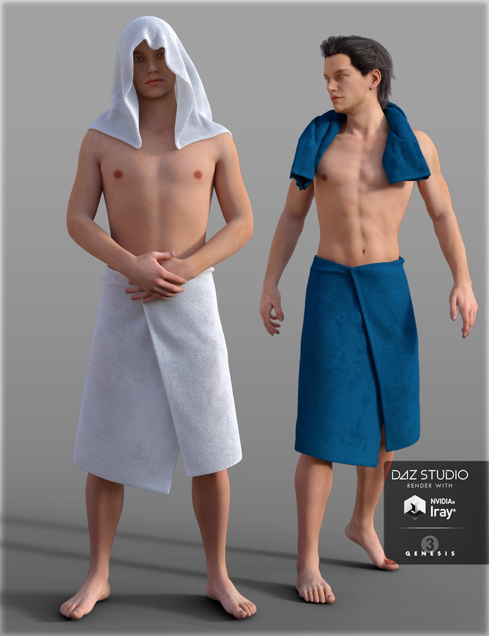 H&C Shower Towel Set for Genesis 3 Male(s) by: IH Kang, 3D Models by Daz 3D