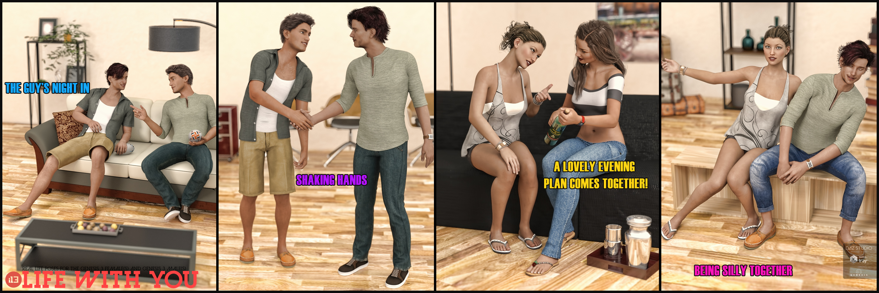 i13 Life with You! Pose Collection for the Genesis 3 Male(s) and Genesis 3 Female(s) by: ironman13, 3D Models by Daz 3D