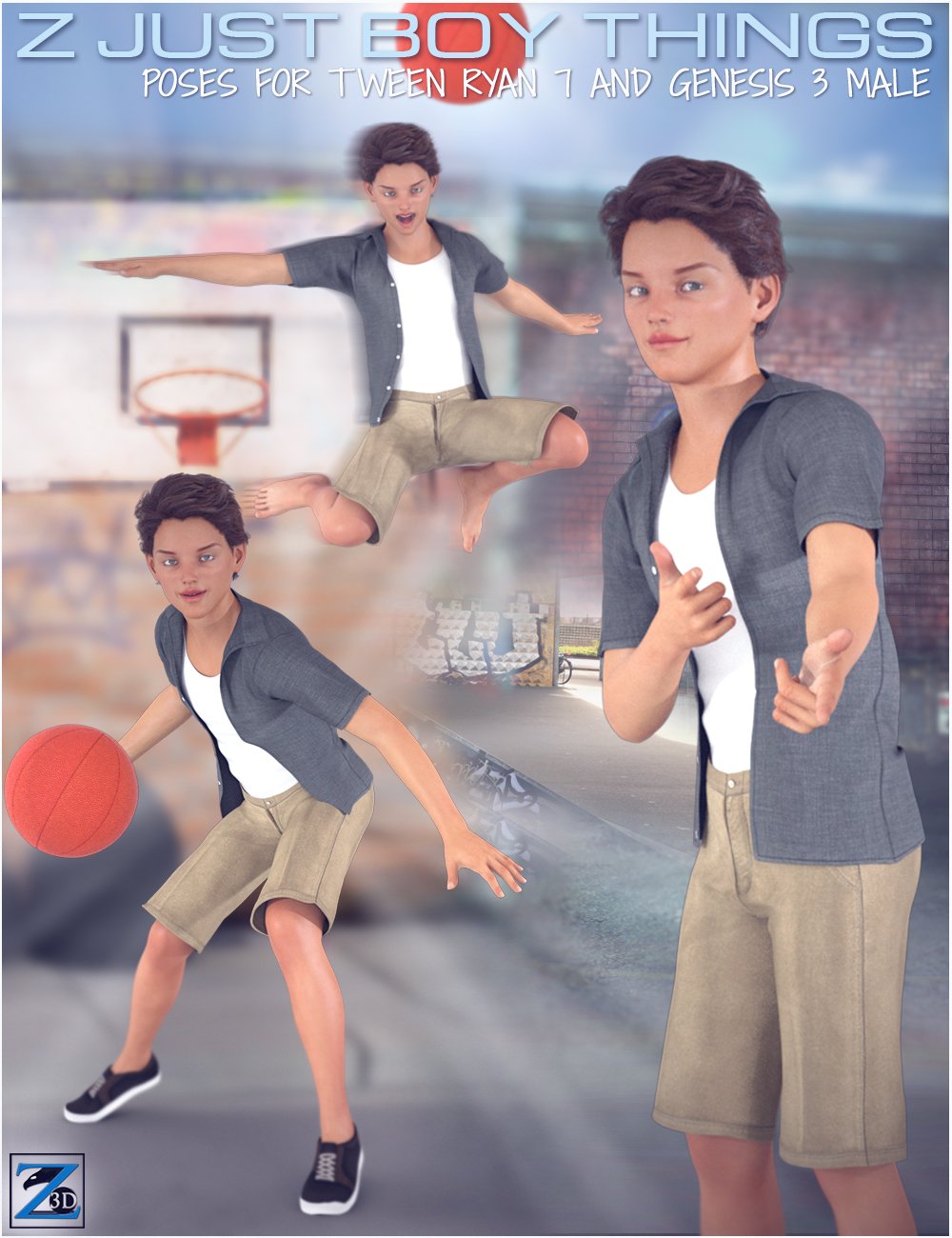 Z Just Boy Things - Poses for Tween Ryan 7 and Genesis 3 Male by: Zeddicuss, 3D Models by Daz 3D