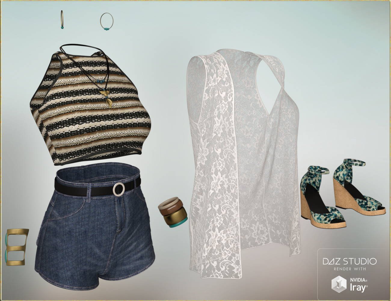 Summer Flirt Outfit for Genesis 3 Female(s) by: NikisatezOziChick, 3D Models by Daz 3D