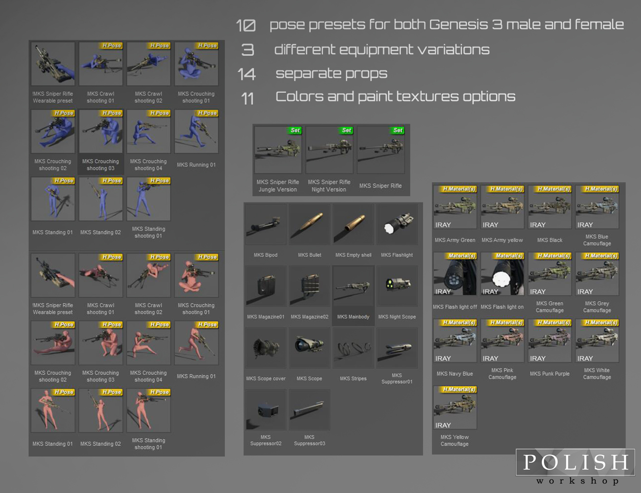 MKS Tactical Sniper Rifle and Poses by: Polish, 3D Models by Daz 3D