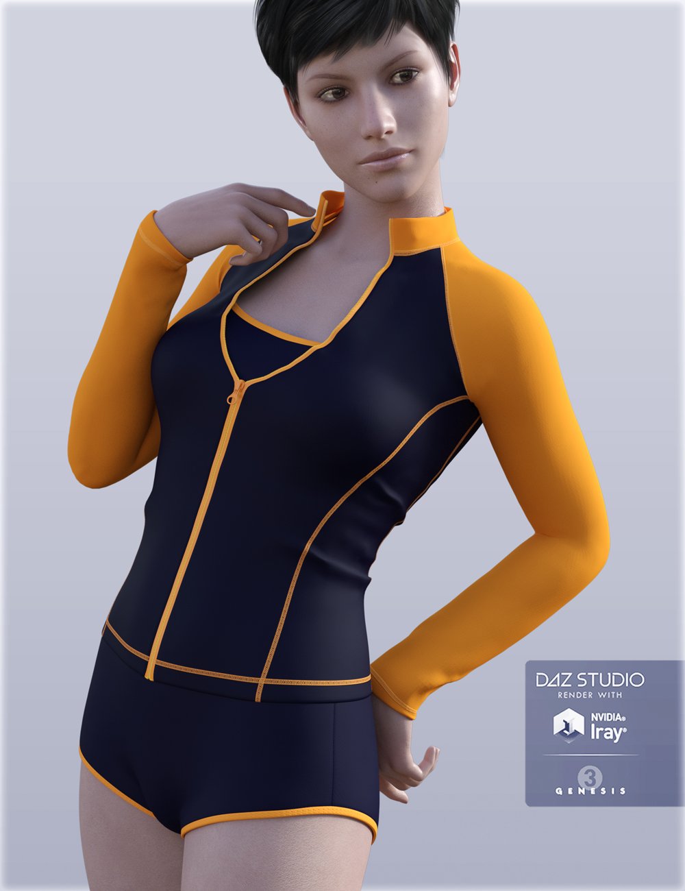 H&C Zip Front Rash Guards for Genesis 3 Female(s) by: IH Kang, 3D Models by Daz 3D