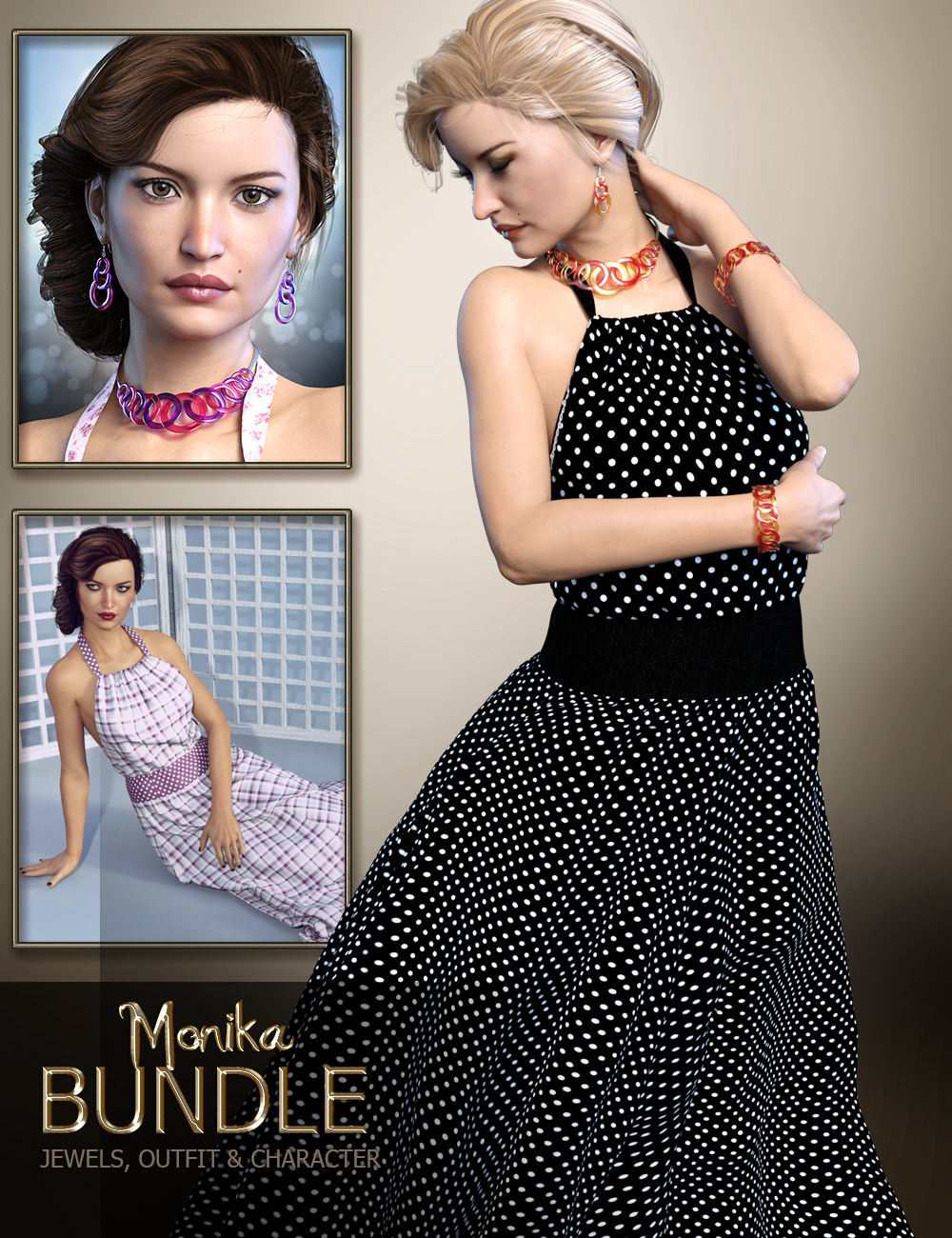 Monika Bundle – HD Character, Jewelery and Outfit by: SabbyFisty & DarcFred Winkler ArtPandyGirl, 3D Models by Daz 3D