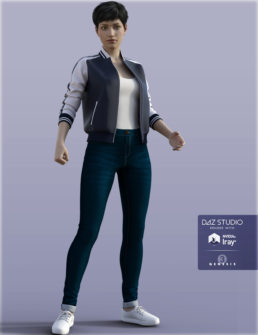 H&C Baseball Jackets Outfit for Genesis 3 Female(s) by: IH Kang, 3D Models by Daz 3D