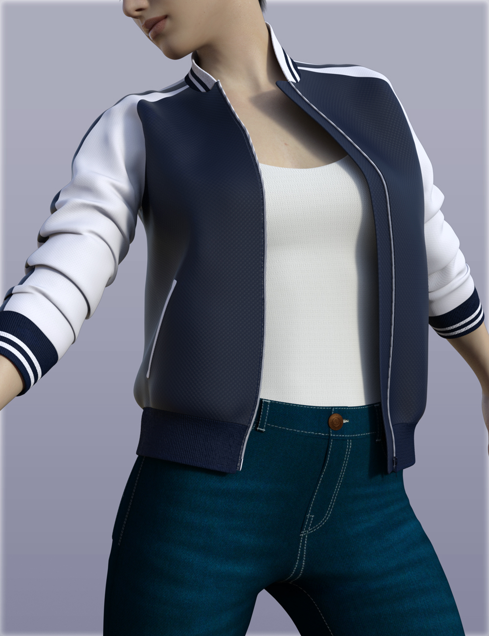 H&C Baseball Jackets Outfit for Genesis 3 Female(s) by: IH Kang, 3D Models by Daz 3D