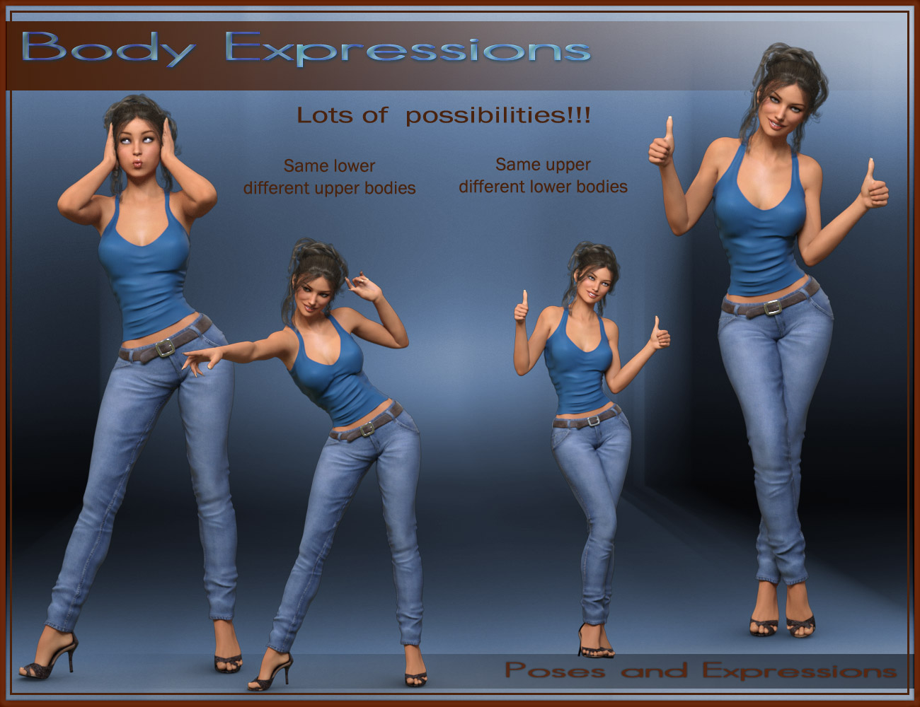 Body Expressions for Genesis 3 Female and Victoria 7 by: ilona, 3D Models by Daz 3D