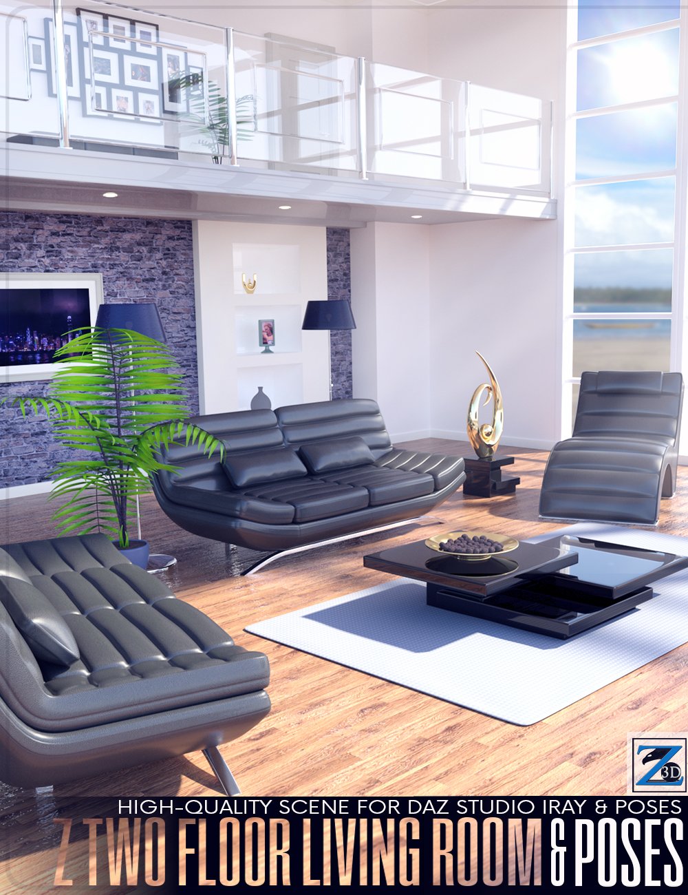 Z Two Floor Living Room and Poses by: Zeddicuss, 3D Models by Daz 3D