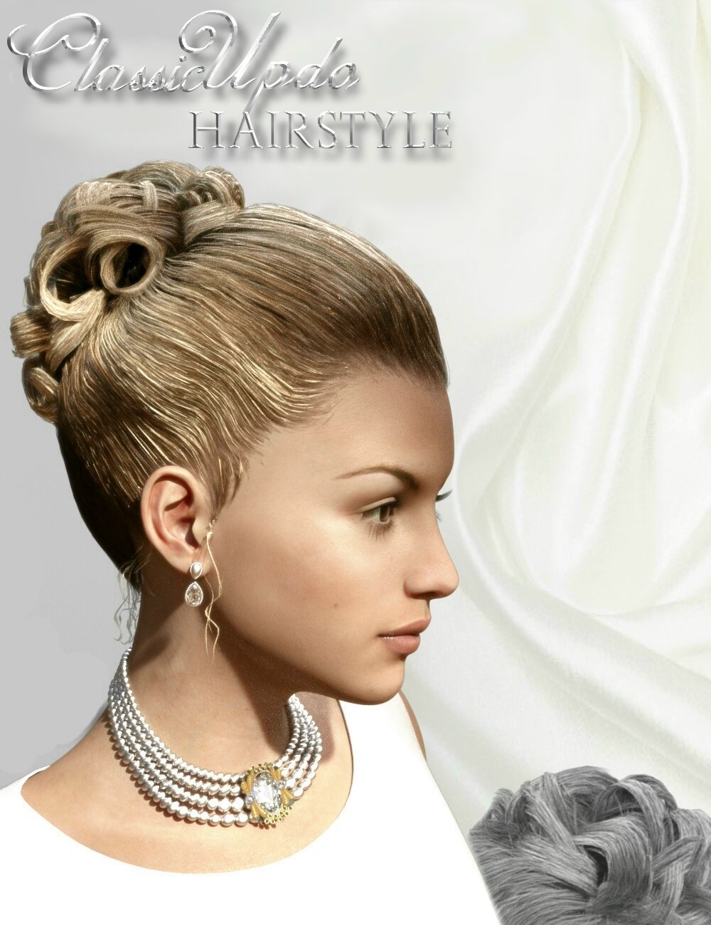 Classic Updo Hairstyle for Genesis 3 Female(s) by: Neftis3D, 3D Models by Daz 3D