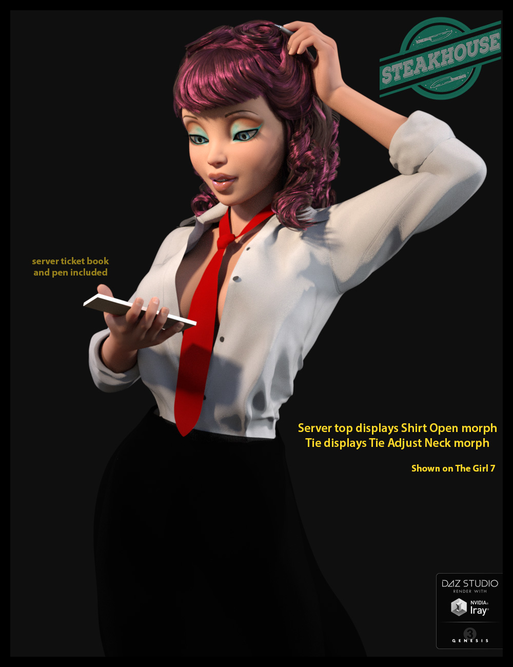 i13 Steakhouse Server Outfit for the Genesis 3 Female(s) i13 Steakhouse Server Outfit for the Genesis 3 Female(s) by: ironman13, 3D Models by Daz 3D