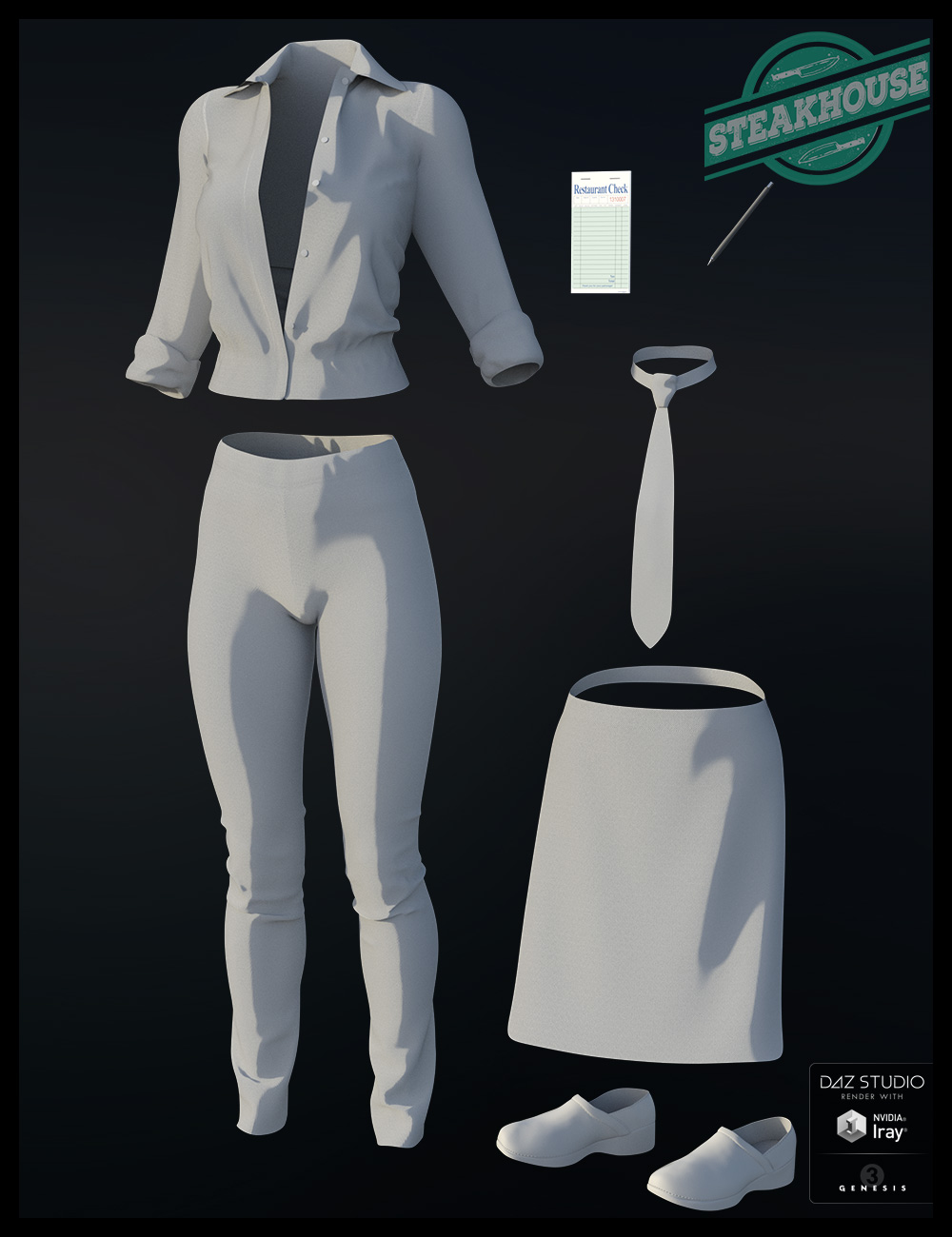 i13 Steakhouse Server Outfit for the Genesis 3 Female(s) by: ironman13, 3D Models by Daz 3D