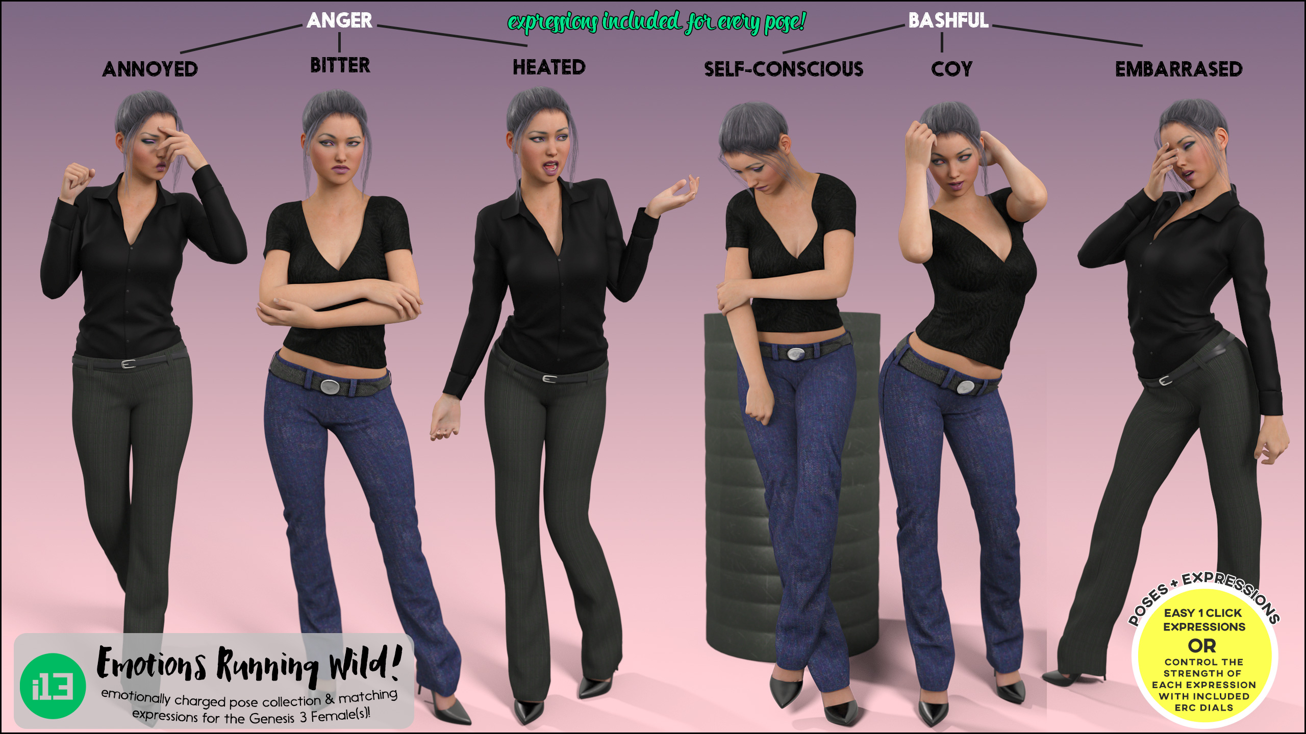 i13 Emotions Running WILD for the Genesis 3 Female(s) by: ironman13, 3D Models by Daz 3D