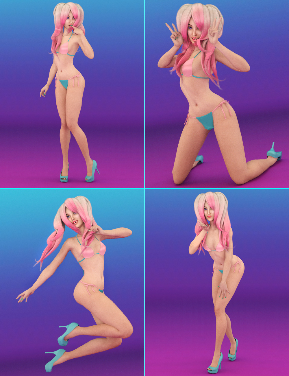 Kawaii Poses and Expressions for Aiko 7 and Genesis 3 Female by: Val3dart, 3D Models by Daz 3D
