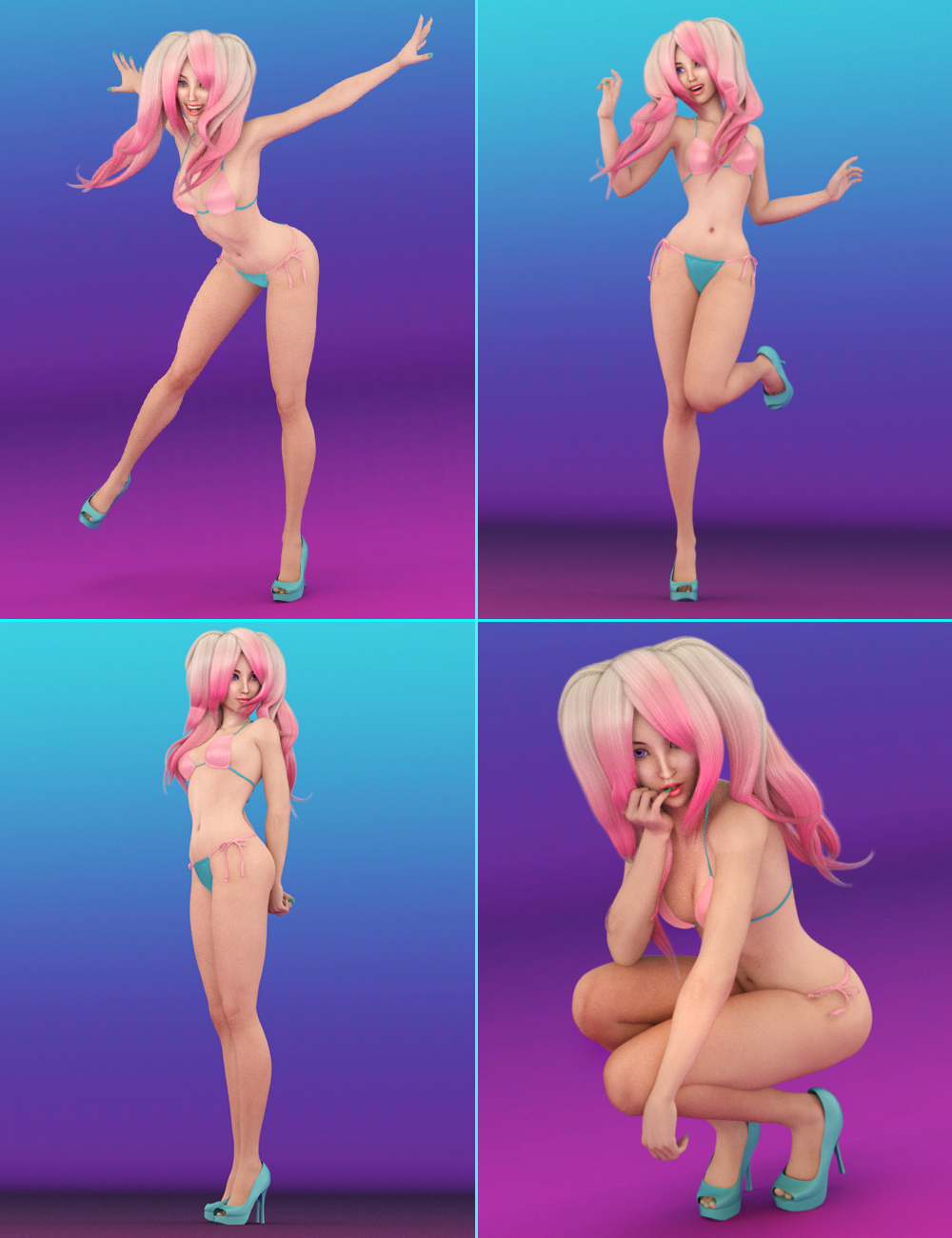 Kawaii Poses and Expressions for Aiko 7 and Genesis 3 Female by: Val3dart, 3D Models by Daz 3D