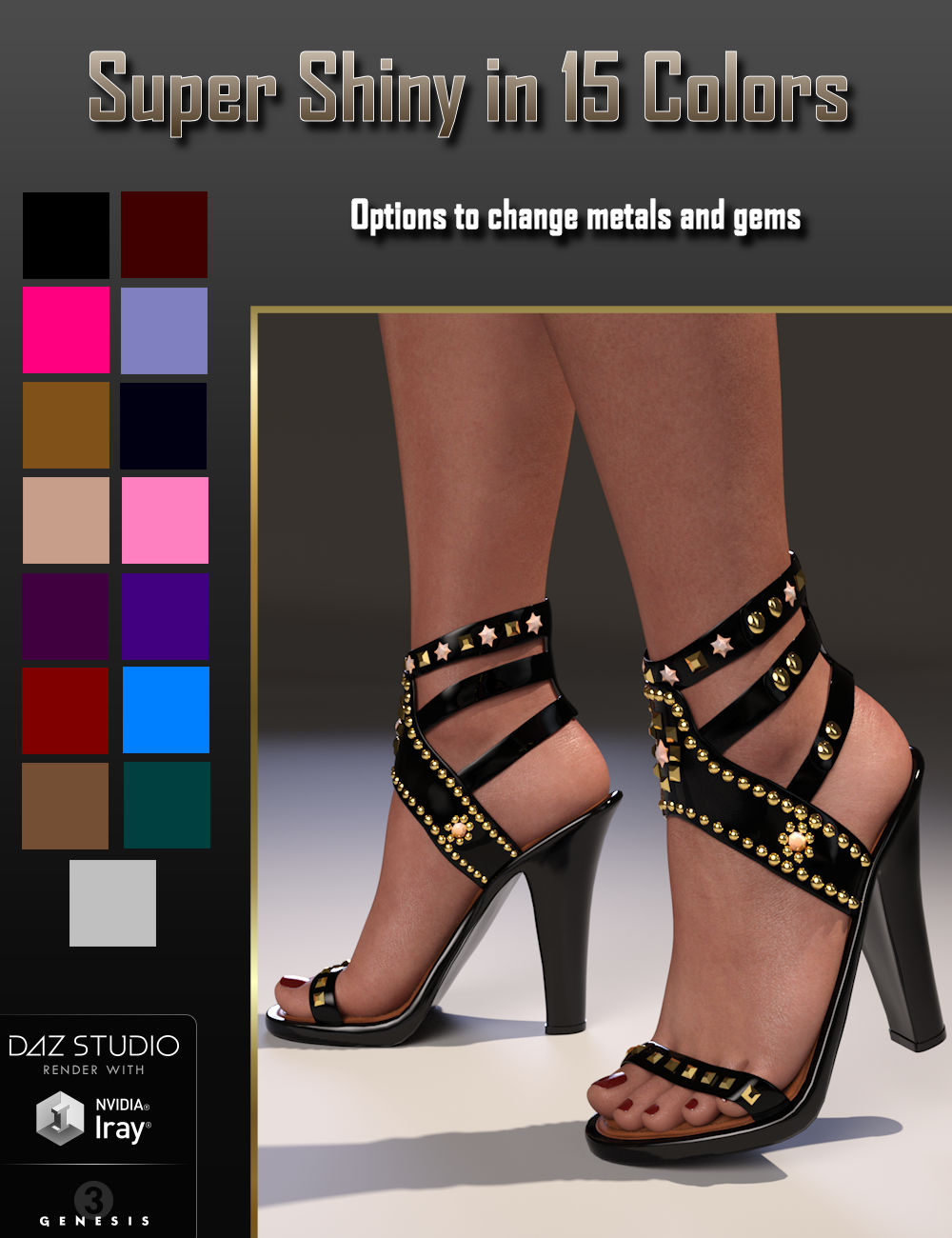 Studded Sandals for Genesis 3 Female(s) by: WildDesigns3DSublimeProductions, 3D Models by Daz 3D