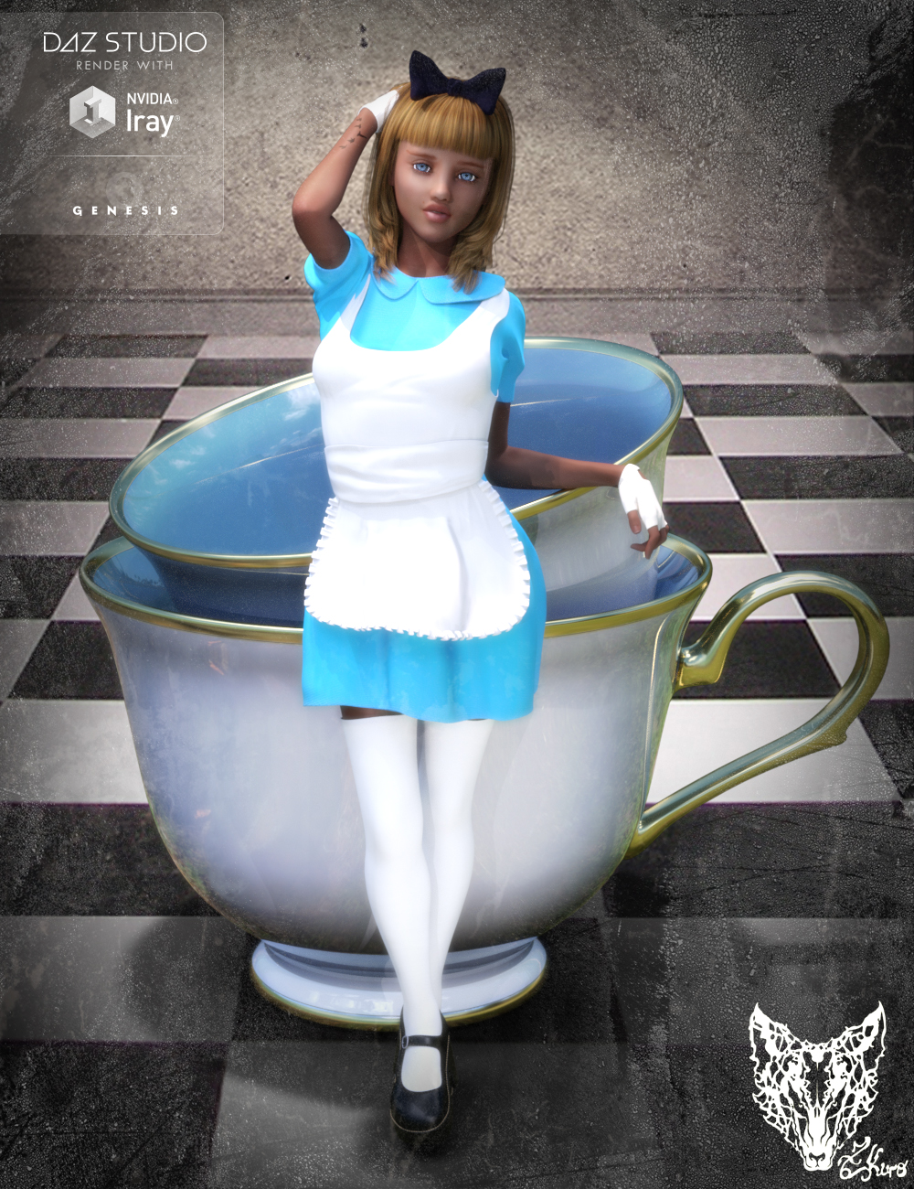 Wonderland Alice Outfit and Props for Genesis 3 Female(s) by: ZKuro, 3D Models by Daz 3D