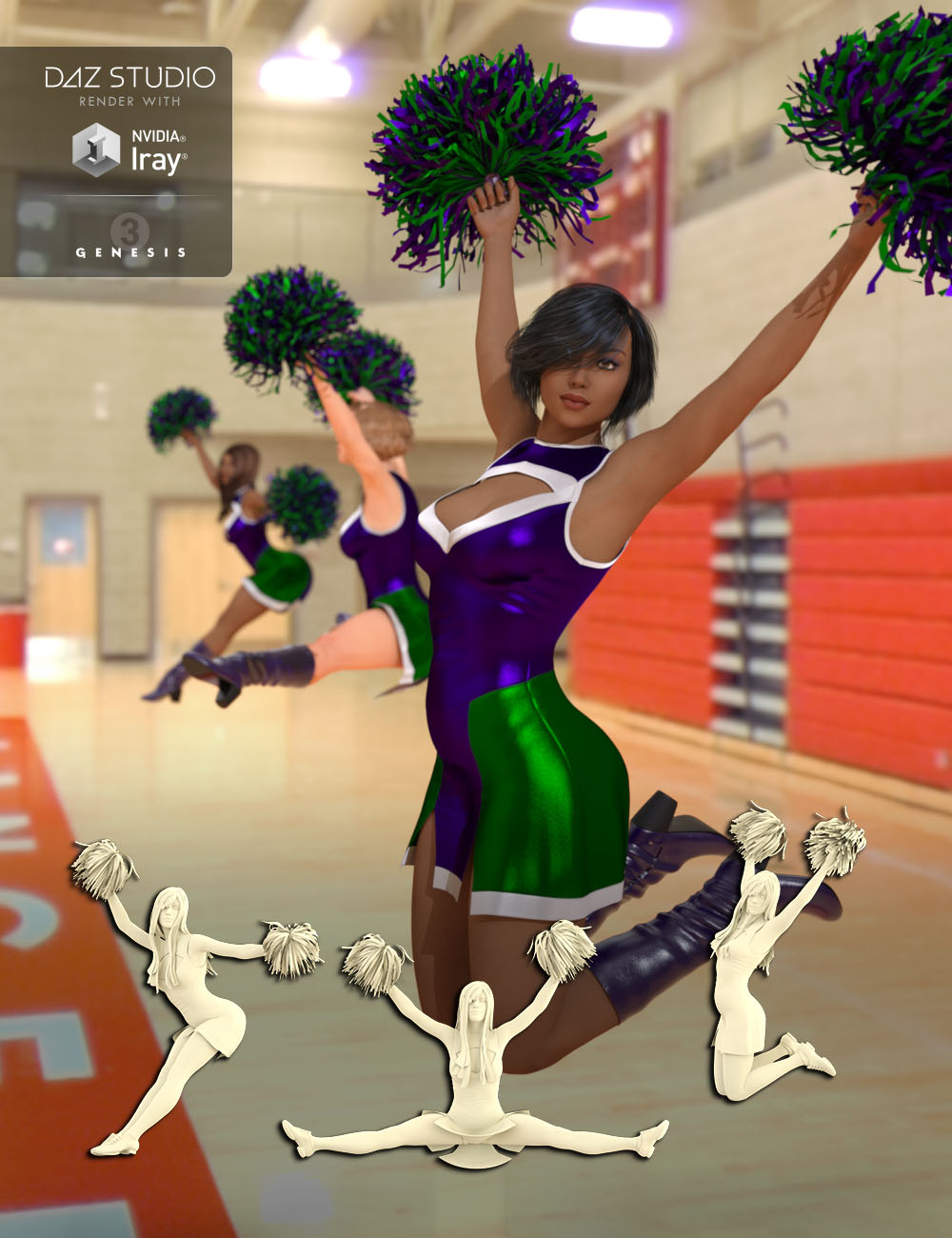 Cheer Fantasy High School Cheerleader Poses by: Denki Gaka, 3D Models by Daz 3D