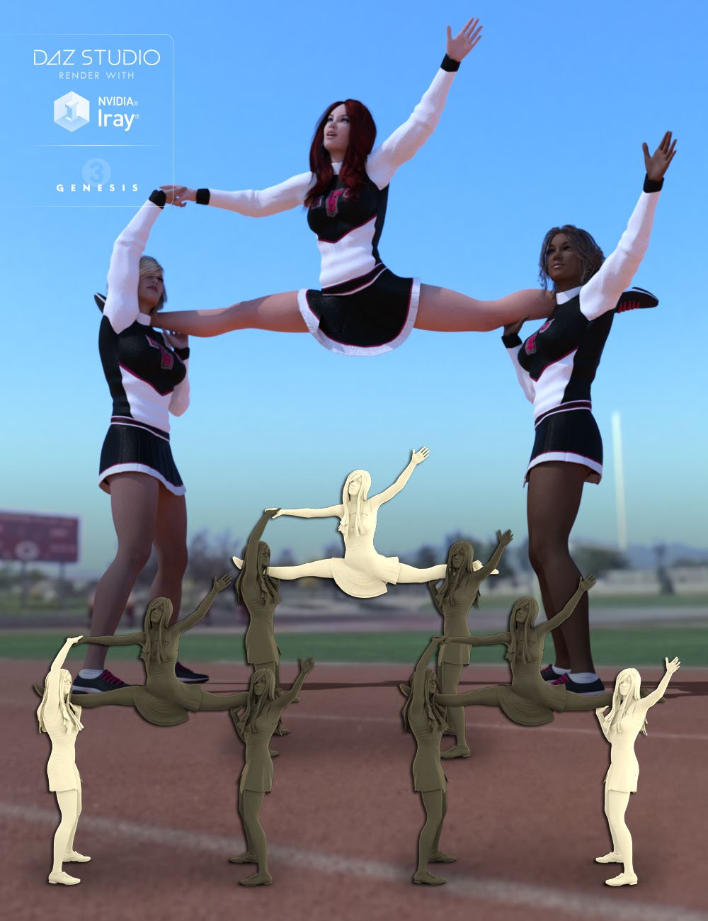 Cheer Fantasy High School Cheerleader Poses Cheer Fantasy High School Cheerleader Poses by: Denki Gaka, 3D Models by Daz 3D