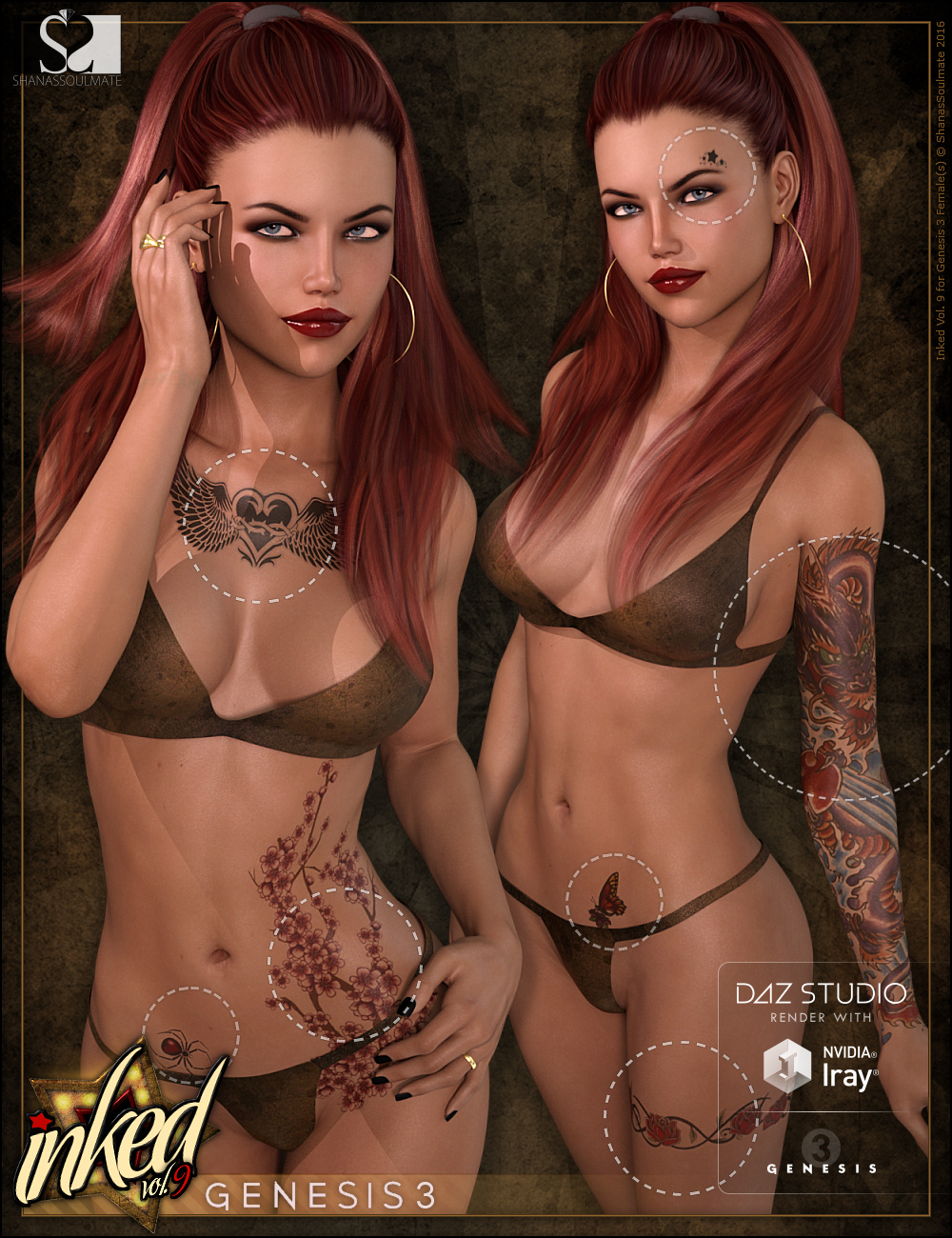 Inked Vol. 9 for Genesis 3 Female(s) by: ShanasSoulmate, 3D Models by Daz 3D