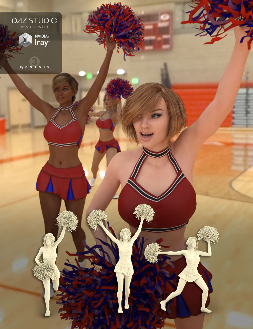 Cheer Fantasy College Cheerleader Poses by: Denki Gaka, 3D Models by Daz 3D