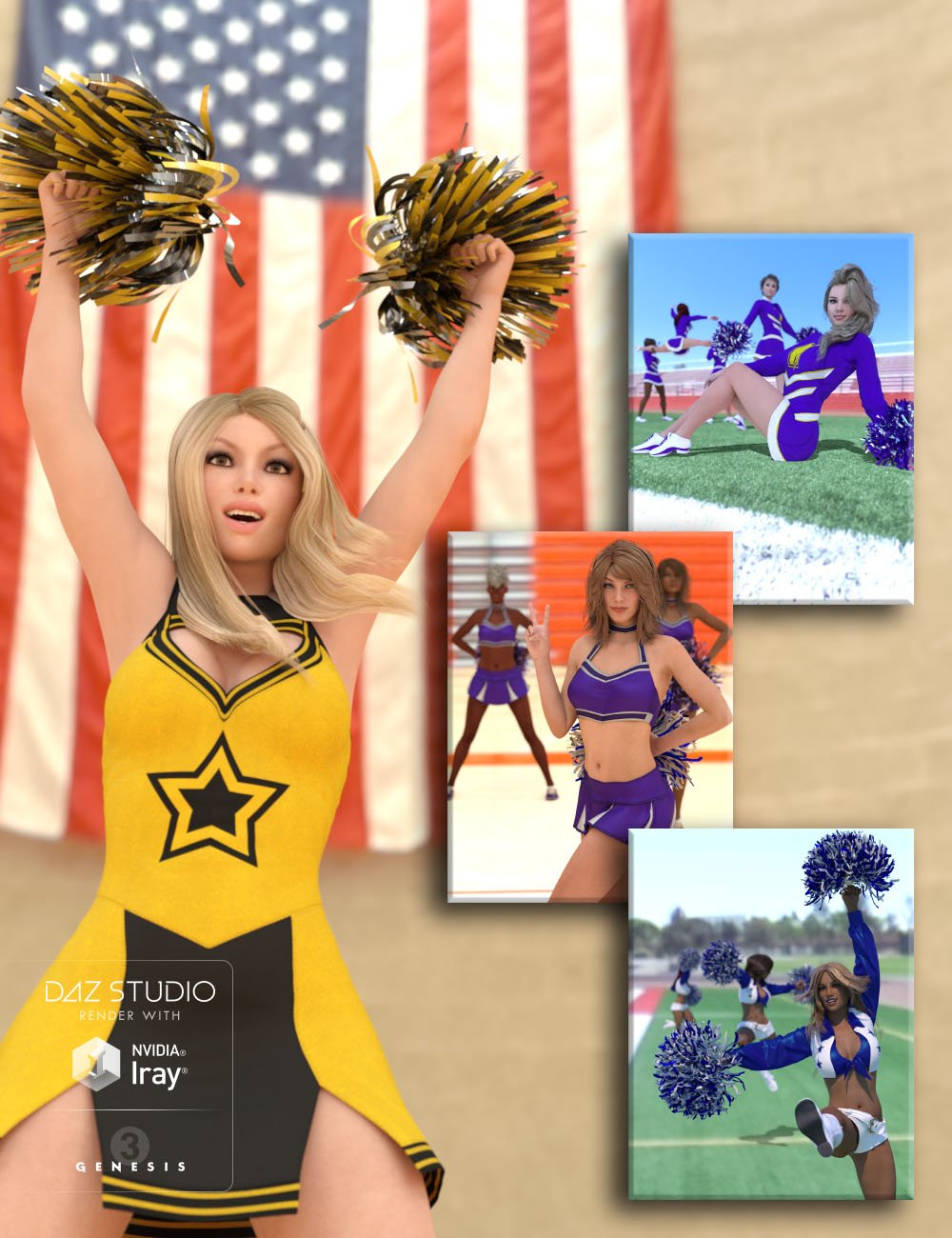 Cheer Fantasy Cheerleader Poses Bundle by: Denki Gaka, 3D Models by Daz 3D