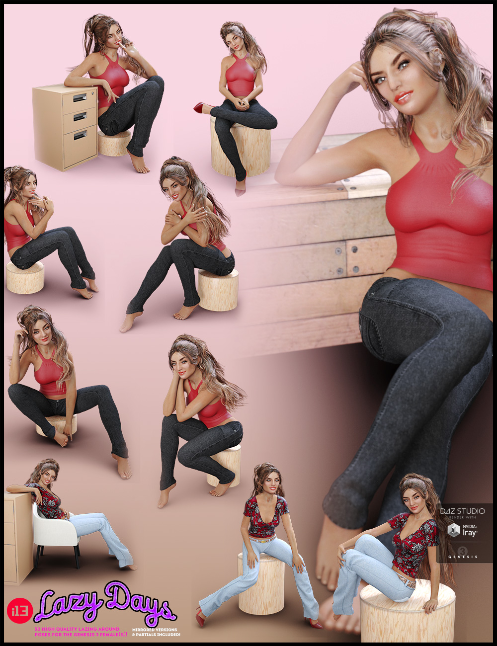 i13 LAZY Days Pose Collection for the Genesis 3 Female(s) by: ironman13, 3D Models by Daz 3D
