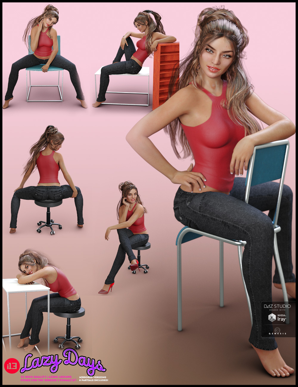 i13 LAZY Days Pose Collection for the Genesis 3 Female(s) by: ironman13, 3D Models by Daz 3D