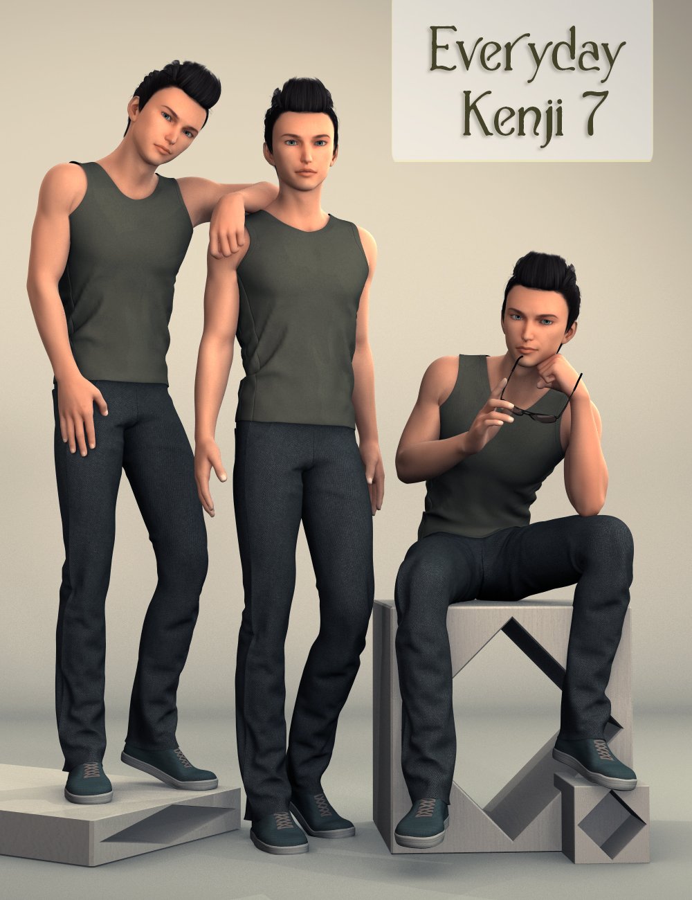 Everyday Kenji 7 Poses by: Quixotry, 3D Models by Daz 3D