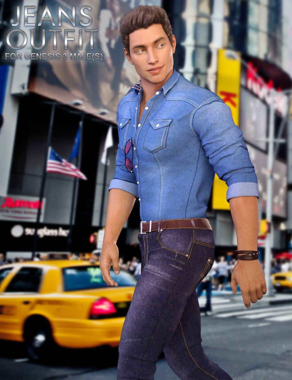Jeans Outfit for Genesis 3 Male(s) by: Blue Rabbit, 3D Models by Daz 3D