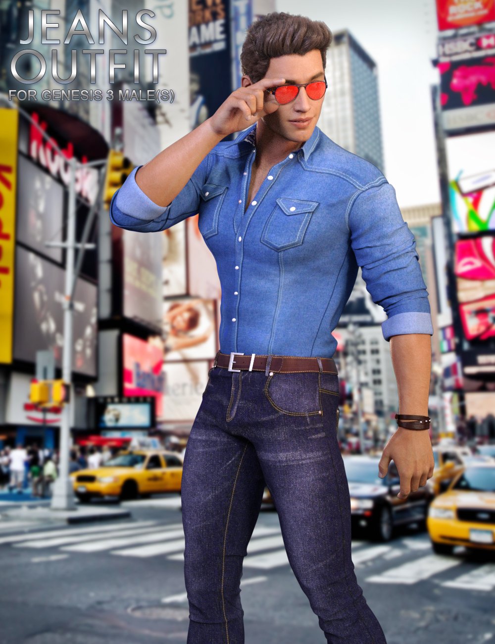 Jeans Outfit for Genesis 3 Male(s) by: Blue Rabbit, 3D Models by Daz 3D